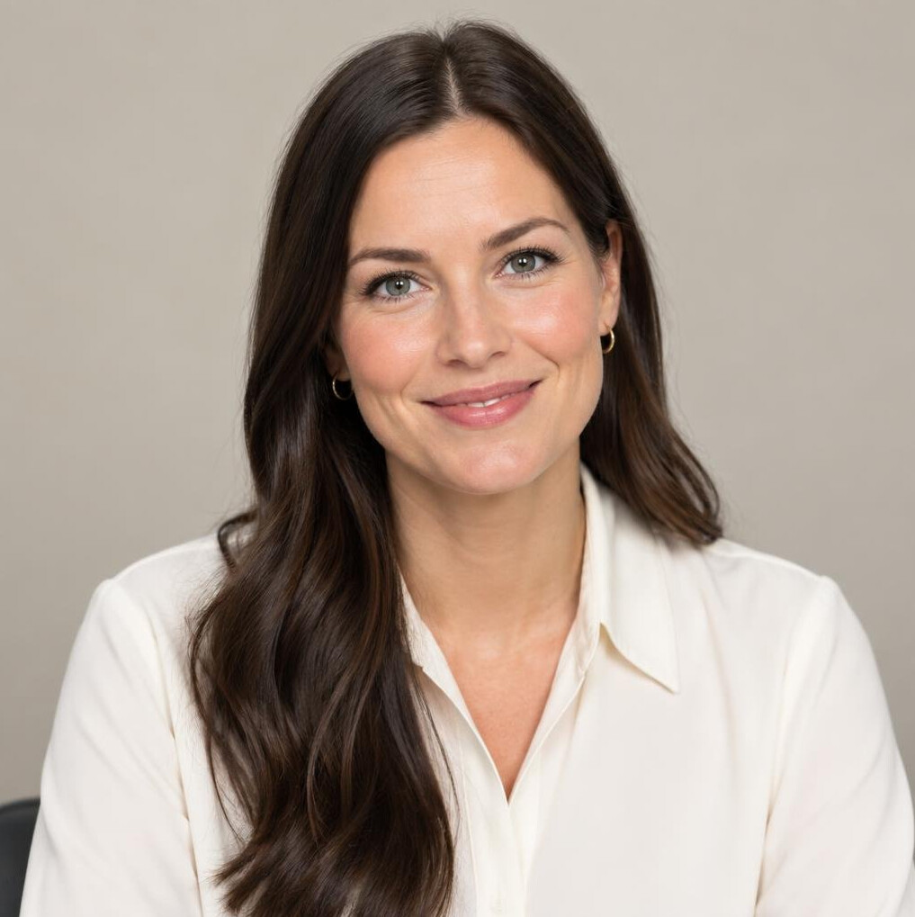 Portrait of a woman with dark hair smiling